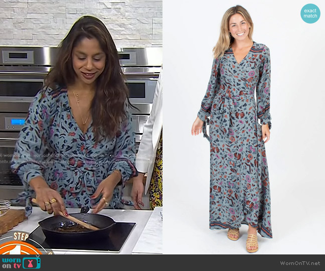 Natalie Martin Danica Wrap Dress in wildflower Slate worn by Samantha Seneviratne on Today
