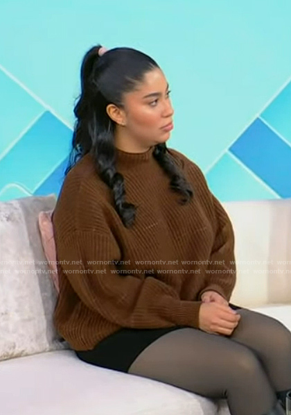 Nathalia’s brown knit sweater on Tamron Hall Show