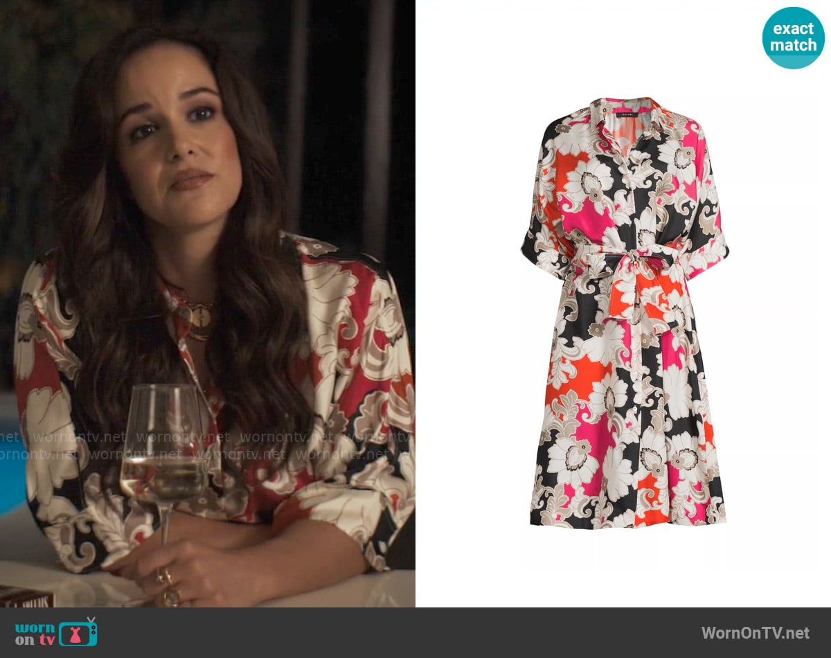 Natori Cressida Belted Printed Silk Twill Shirtdress worn by Birdie (Melissa Fumero) on Grosse Pointe Garden Society