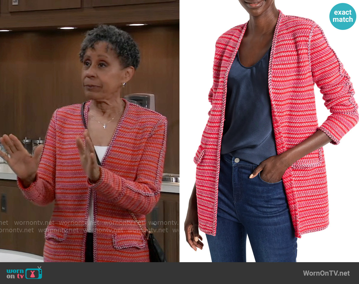 Nic + Zoe Heat Clash Cardigan in Haute Red worn by Stella Henry (Vernee Watson) on General Hospital