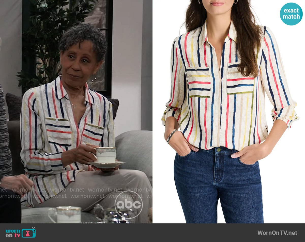 Nic + Zoe Painted Stripe Popover Top worn by Stella Henry (Vernee Watson) on General Hospital