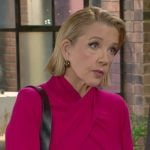Nikki’s pink cross-neck knit top on The Young and the Restless