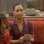 Nina’s burgundy midi polo dress on Poppas House