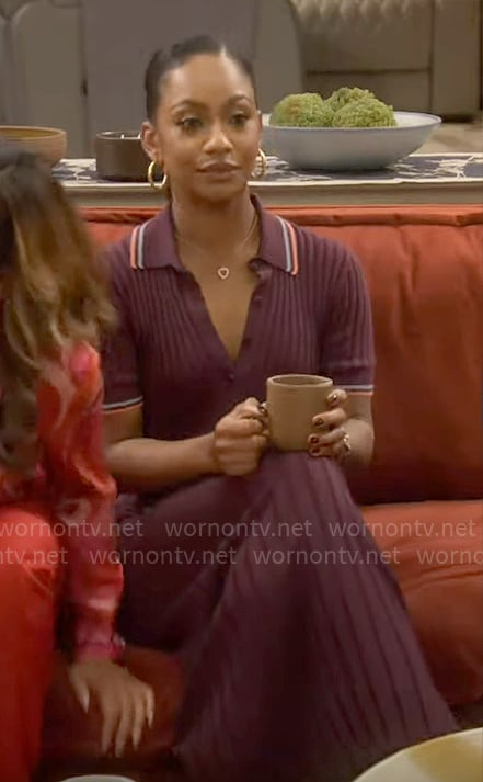 Nina’s burgundy midi polo dress on Poppas House