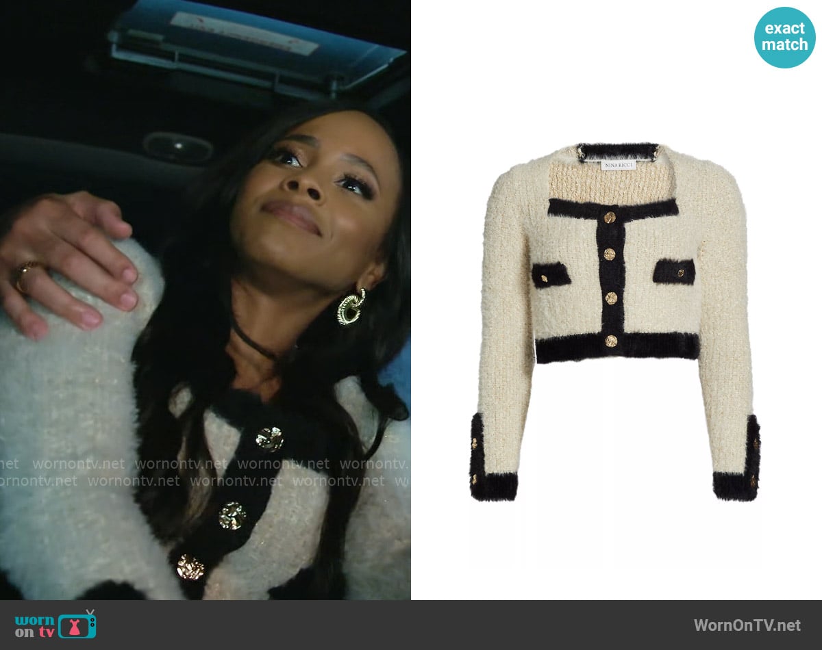 Nina Ricci Cotton-Blend Tweed Knit Cardigan worn by Hayley Lawson (Marquita Goings) on Beyond the Gates