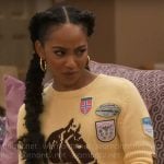 Nina’s yellow horse sweater with patches on Poppas House