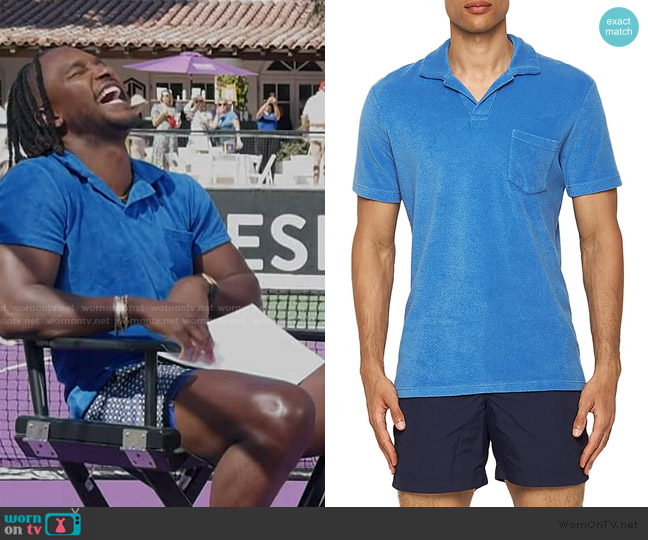 Orlebar Brown Cotton Terry Tailored Fit Open Collar Pocket Polo Shirt worn by Scott Evans on Access Hollywood