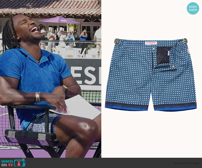 Orlebar Brown Bulldog Shorts worn by Scott Evans on Access Hollywood