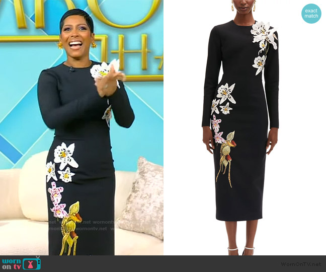 Oscar de la Renta Orchid Embroidered Long Sleeve Dress worn by Tamron Hall on Tamron Hall Show