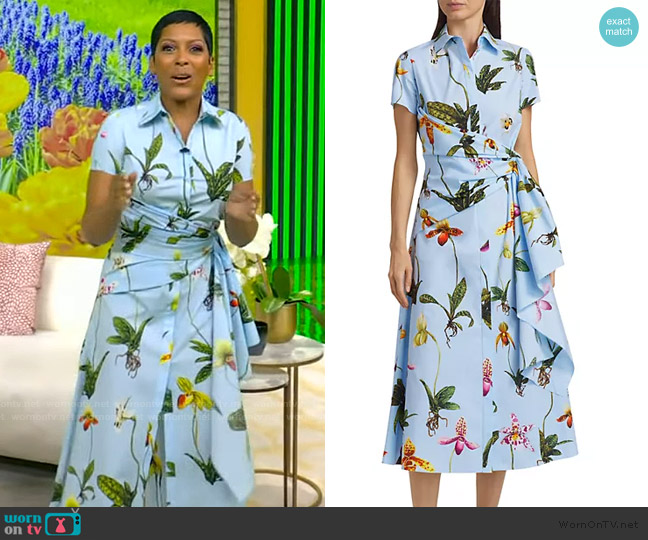 Oscar de la Renta Orchid Waist-Sash Shirt Dress worn by Tamron Hall on Tamron Hall Show