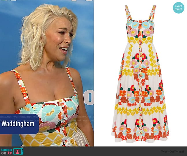 Borgo De Nor Jimena Cotton Maxi Dress in Astro Flower White worn by Hannah Waddingham on E! News
