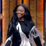 Patina Miller’s black fringe sweater on Live with Kelly and Mark