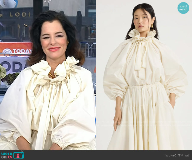 Patou Drawstring Puff Sleeve Crop Top in recycled faille in Ivory worn by Parker Posey on Today