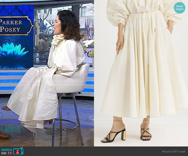 Patou Long Volume Skirt in recycled faille in Ivory worn by Parker Posey on Today