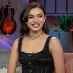 Paulina Chavez’s denim bustier top on The Kelly Clarkson Show