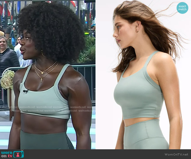 Peloton Soft Sport Bra in Dried Thyme worn by Tunde Oyeneyin on Today