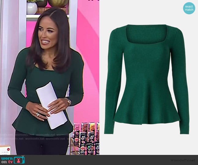 Peter Som x RTR Green Square Neck Peplum Top worn by Kaylee Hartung on Today