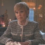 Phyllis’s grey contrast trim tweed jacket on Elsbeth