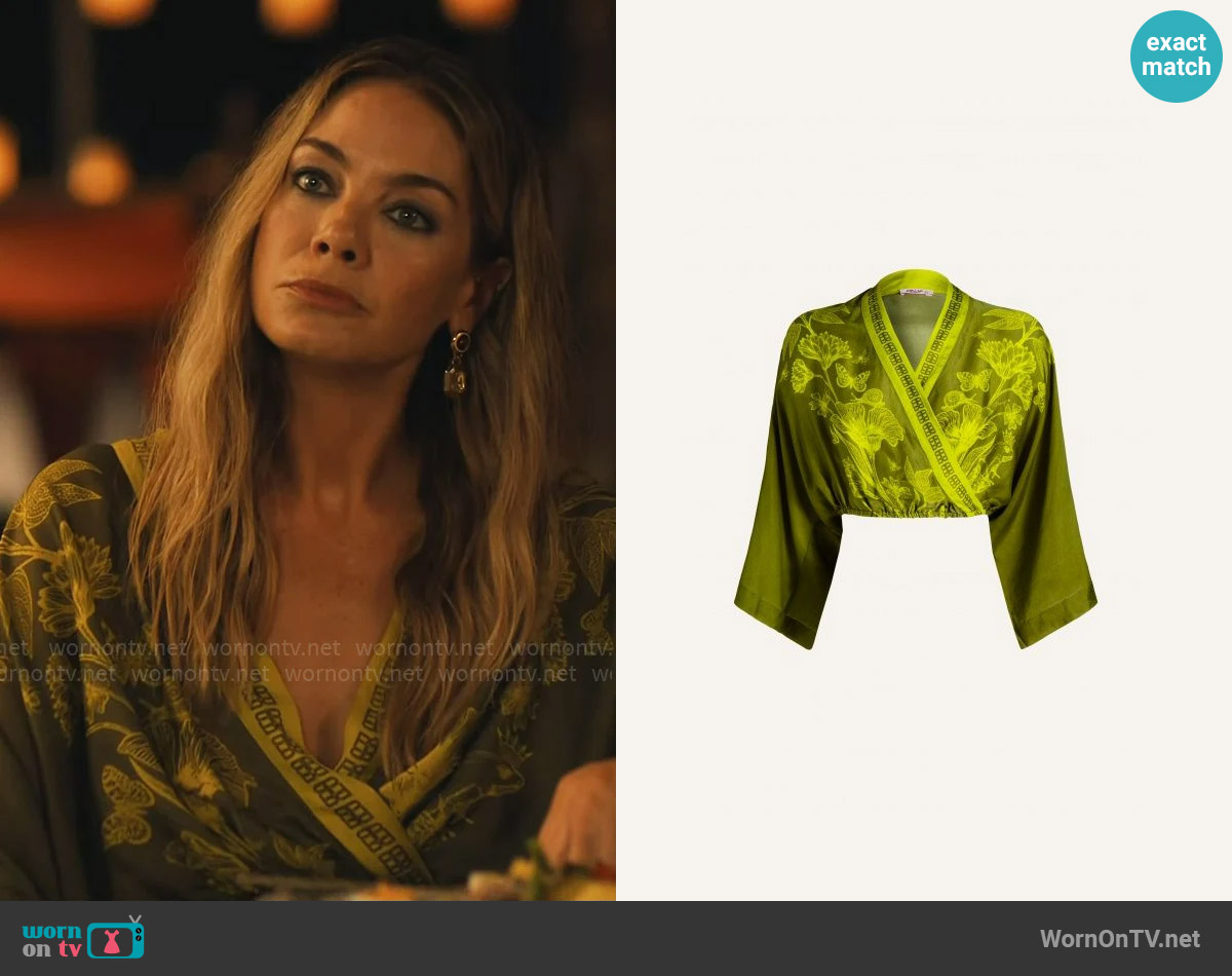 Pin-up Stars Prince Charming Blouse worn by Jaclyn Lemon (Michelle Monaghan) on The White Lotus