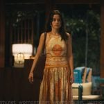 Piper’s printed dress with side cutouts on The White Lotus