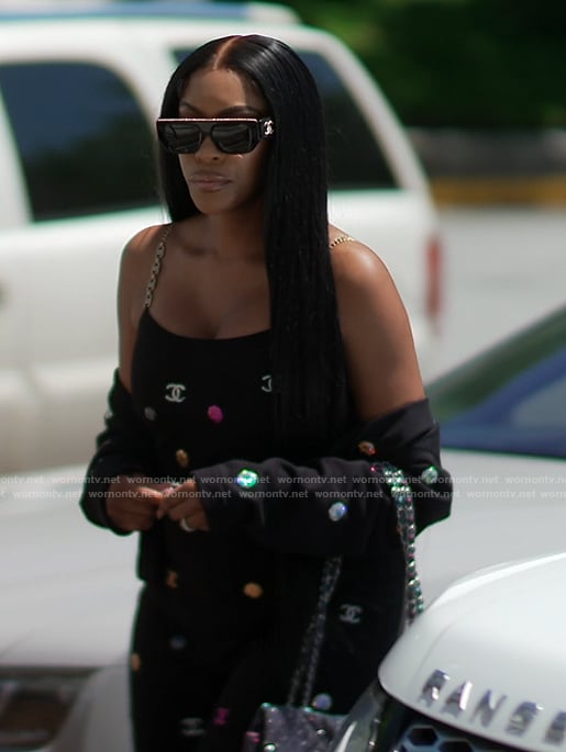 Porsha’s black embellished jumpsuit on The Real Housewives of Atlanta