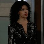 Portia’s black metallic midi dress on General Hospital