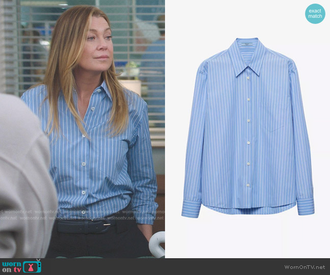 Prada Stripe-motif Cotton-poplin Shirt worn by Meredith Grey (Ellen Pompeo) on Greys Anatomy