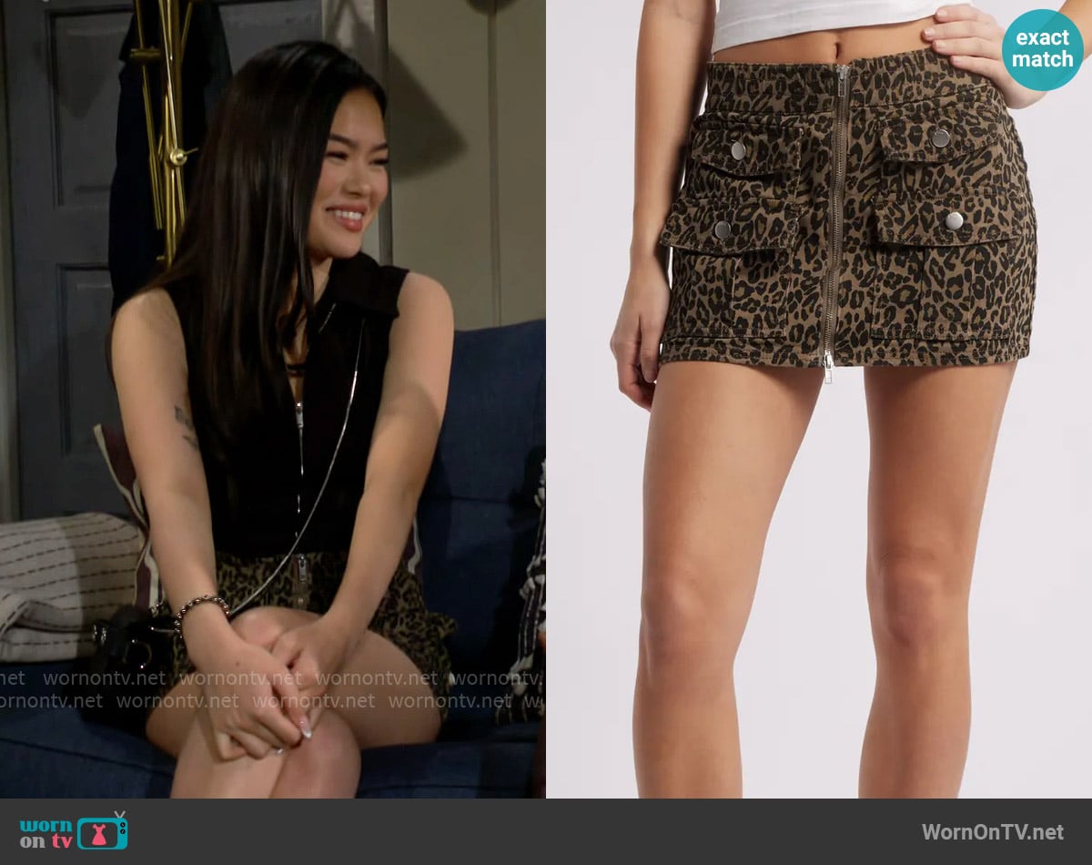 PTCL Leopard Cargo Miniskirt worn by Luna (Lisa Yamada) on The Bold and the Beautiful