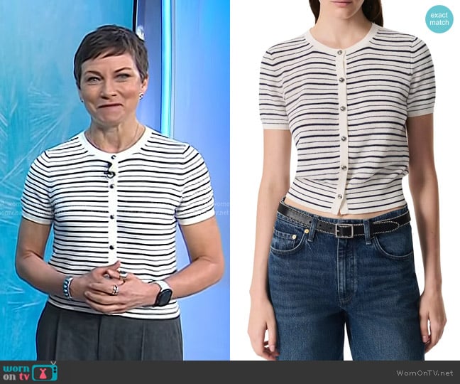Rag & Bone Dina Stripe Short Sleeve Cardigan in Ivory Multi worn by Stephanie Gosk on Today