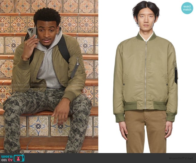Rag and Bone Khaki Manston Bomber Jacket worn by Kingston Jeremy (Nathaniel McIntyre) on All American