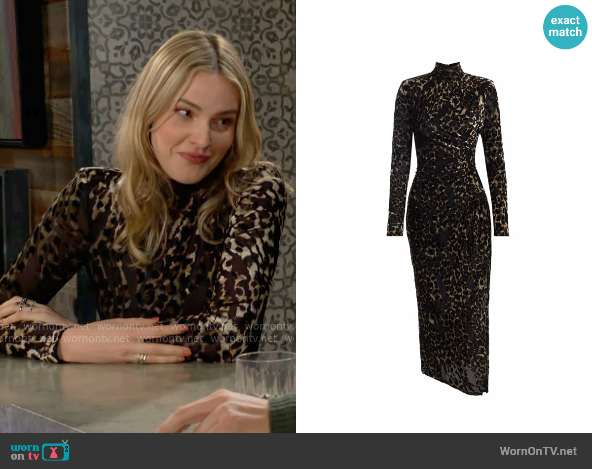 Ramy Brook Eveline Dress in Animal Burnout worn by Tessa Porter (Cait Fairbanks) on The Young and the Restless