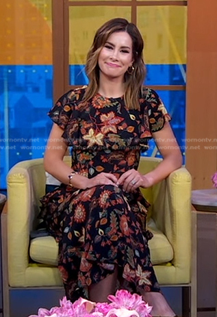 Rebecca’s black floral midi dress on Good Morning America