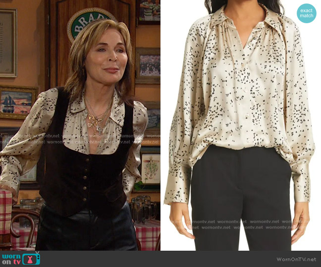 Rebecca Taylor Scattered Fleur Long Sleeve Silk Blouse worn by Kate Roberts (Lauren Koslow) on Days of our Lives