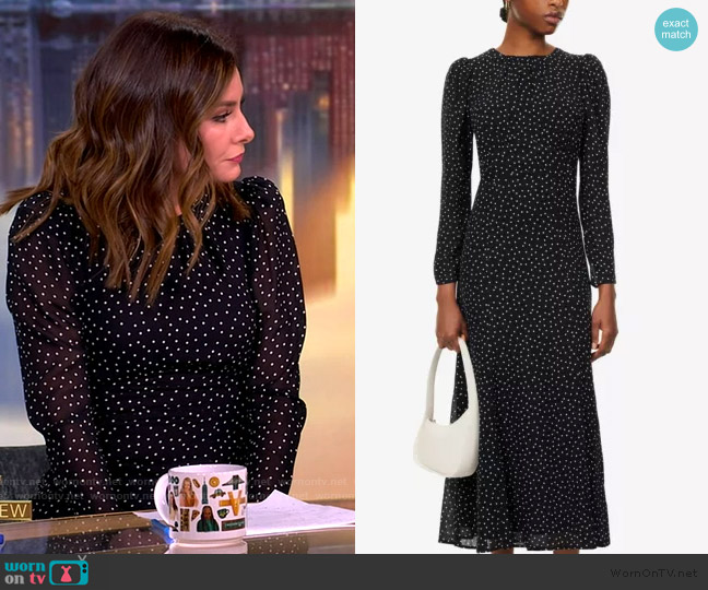 Reformation Lysander semi-sheer crepe maxi dress worn by Rebecca Jarvis on The View