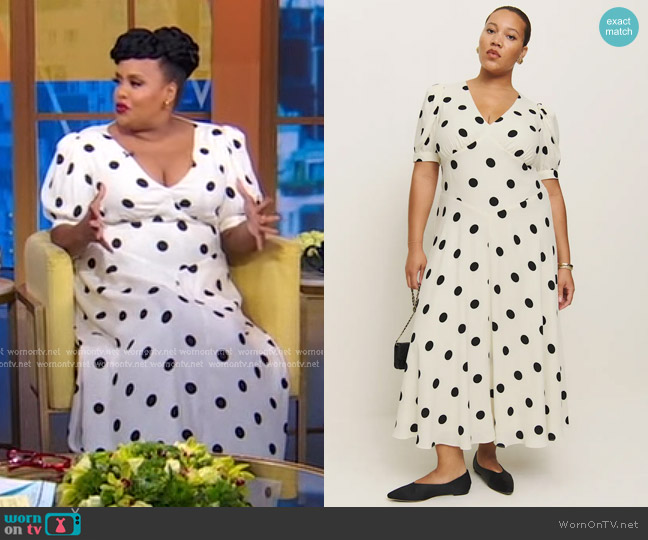 Reformation Naira Dress Es in Pluto Dot worn by Natasha Rothwell on Good Morning America