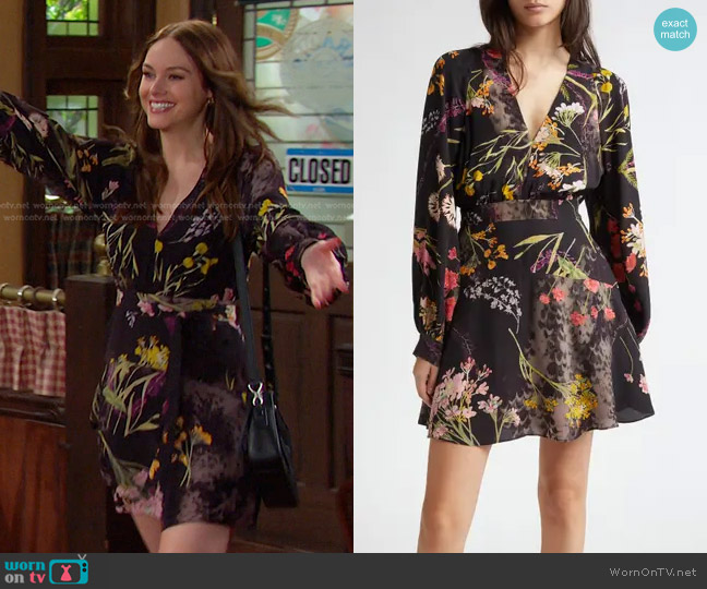 Reiss Keira Floral Minidress in Black worn by Stephanie Johnson (Abigail Klein) on Days of our Lives