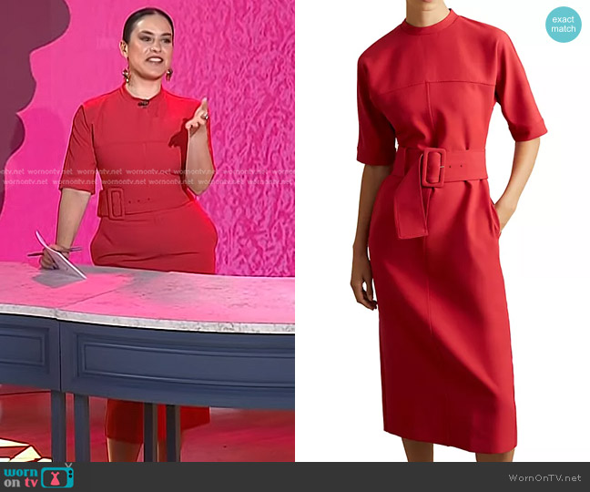 Reiss Naya Jersey Belted Midi-Dress in Red worn by Donna Farizan on Today