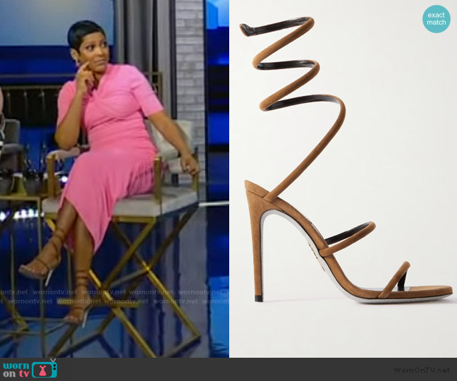 Rene Caovilla Cleo suede sandals worn by Tamron Hall on Tamron Hall Show