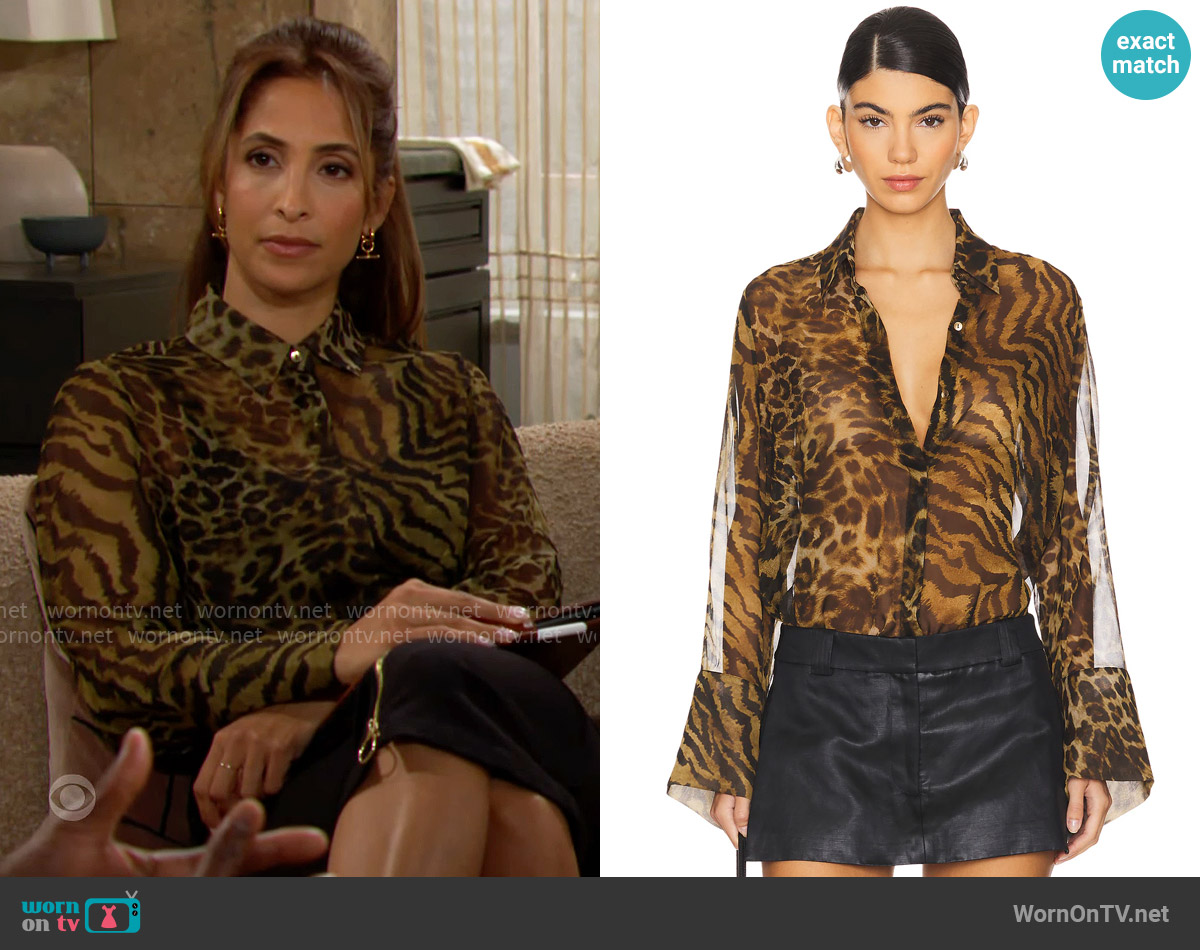 Retrofete Mirren Shirt in Vintage Mixed Animal worn by Lily Winters (Christel Khalil) on The Young and the Restless