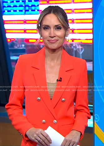 Rhiannon’s orange double breasted blazer on Good Morning America