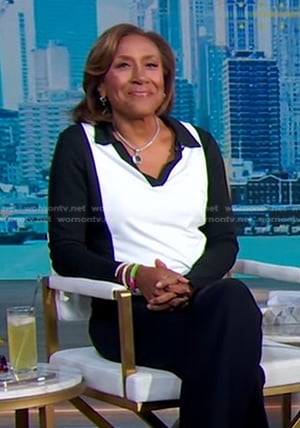 Robin’s black colorblock collared top on Good Morning America