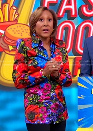 Robin’s floral print satin shirt on Good Morning America