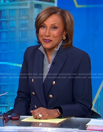 Robin’s navy double breasted blazer on Good Morning America