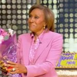Robin’s pink floral silk blouse and suit on Tamron Hall Show