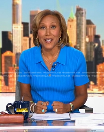 Robin’s blue ribbed polo on Good Morning America
