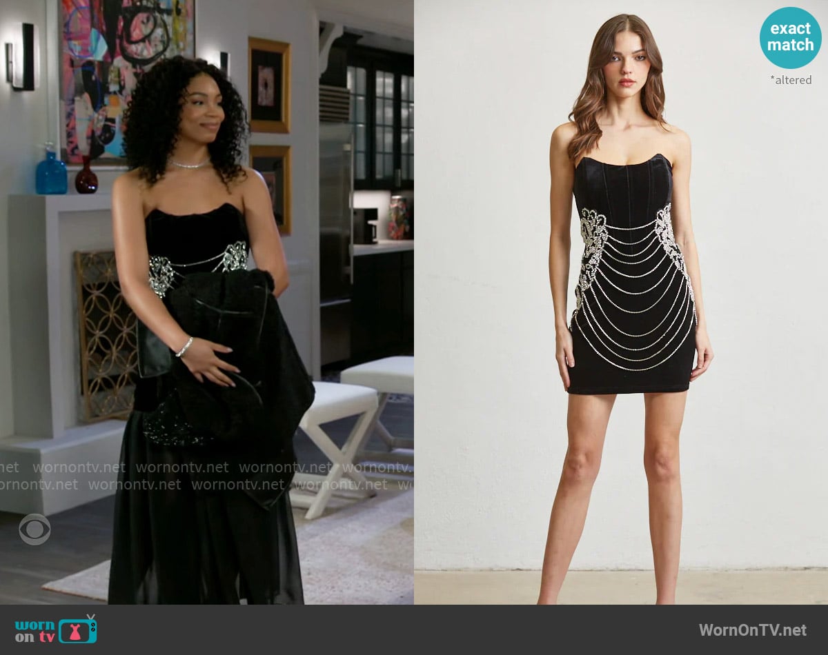 Rose Paulino Velvet Rhinestone Dress worn by Chelsea Hamilton (RhonniRose Mantilla) on Beyond the Gates