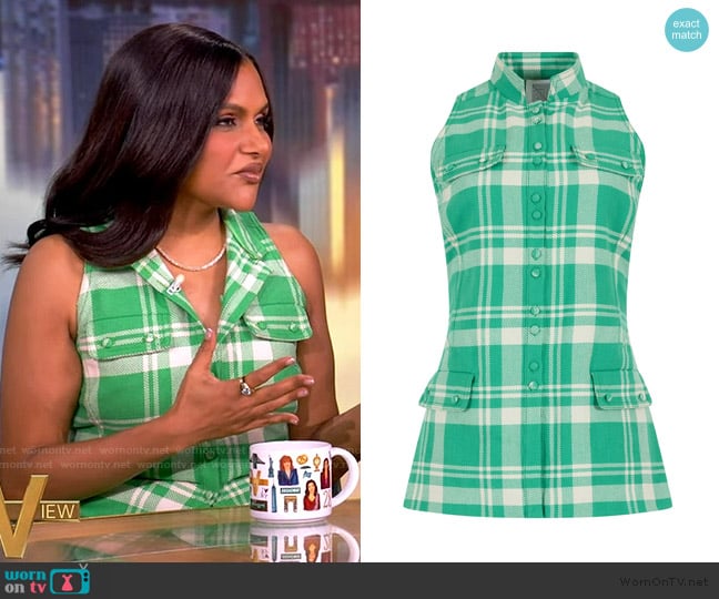 Rosie Assoulin Emotionally Vested Vest in Woven Cotton Plaid worn by Mindy Kaling on The View