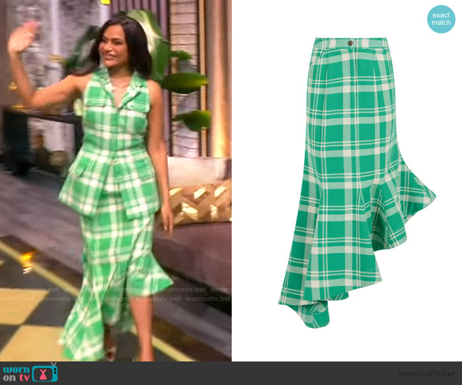 Rosie Assoulin Wave Skirt in Woven Cotton Plaid worn by Mindy Kaling on The View