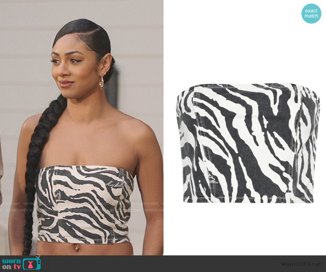 Rotate Zebra Printed Denim Top worn by Patience (Chelsea Tavares) on All American