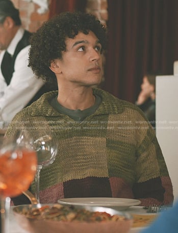 Roy’s green and pink colorblock knit sweater on Elsbeth